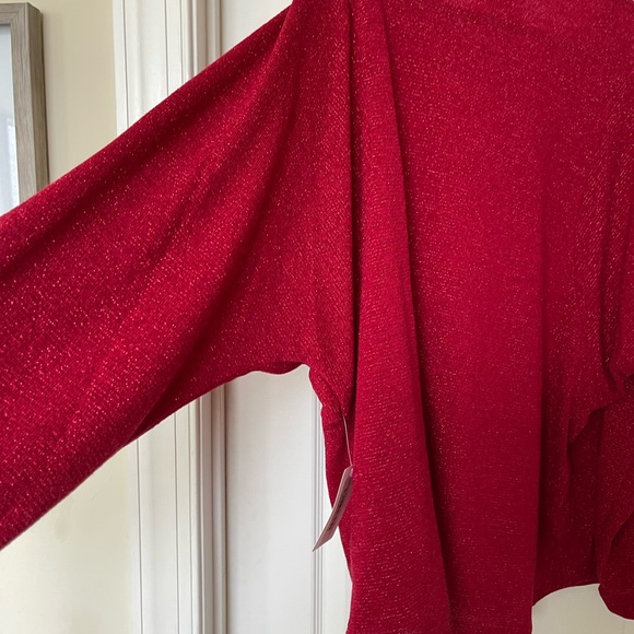 Christmas Holiday party Hesed shimmering ruby, long sleeve, dressy, top - Picture 8 of 11